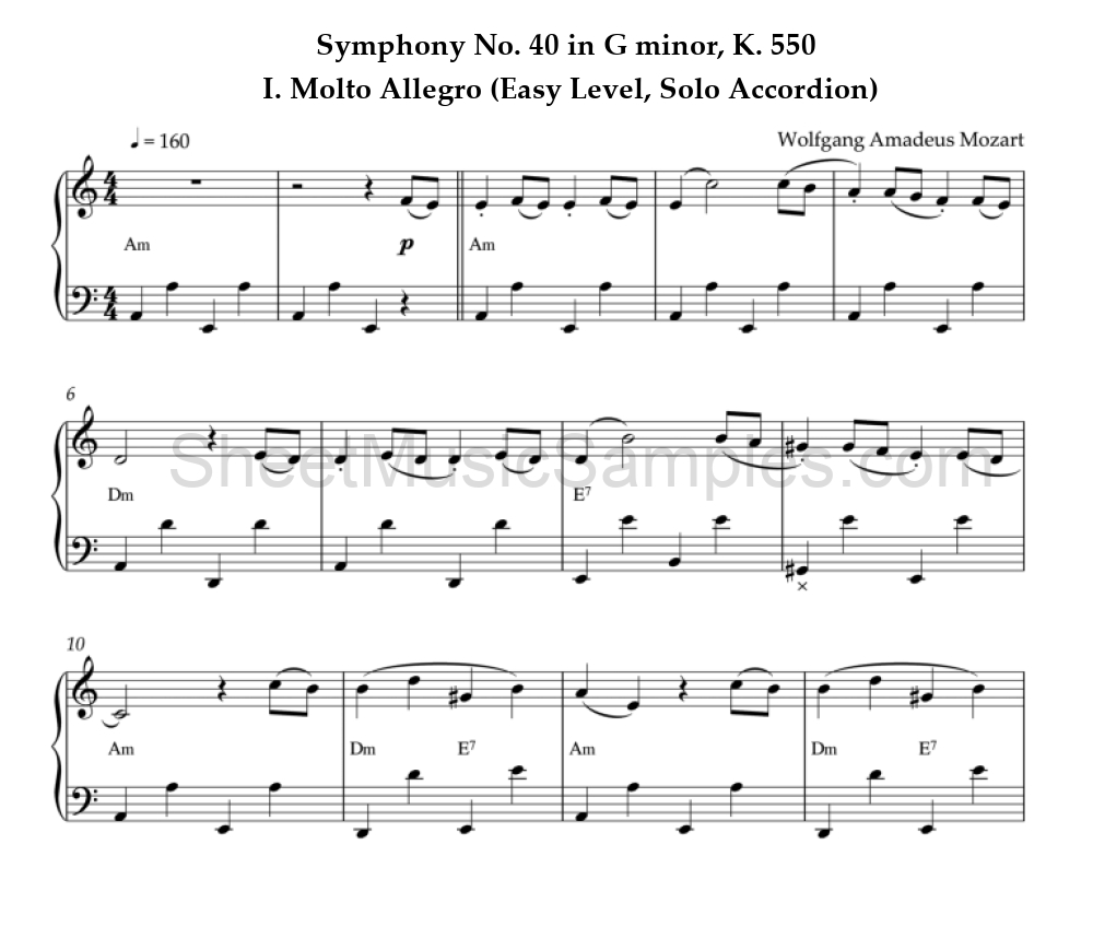 Symphony No. 40 in G minor, K. 550 - I. Molto Allegro (Easy Level, Solo Accordion)