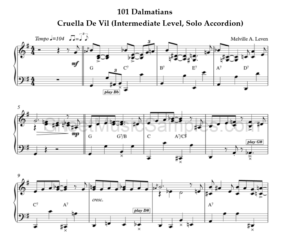 101 Dalmatians - Cruella De Vil (Intermediate Level, Solo Accordion)