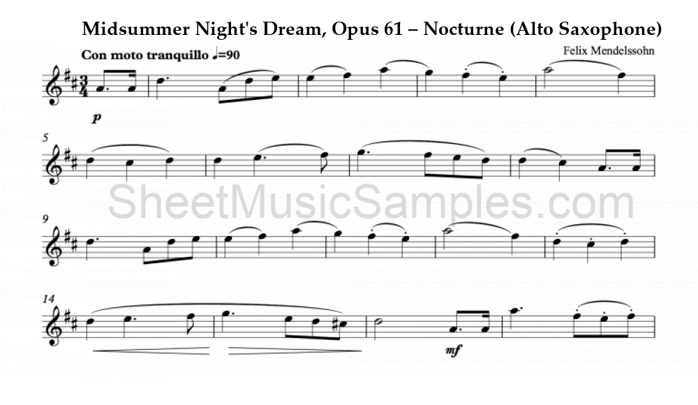 Midsummer Night's Dream, Opus 61 – Nocturne (Alto Saxophone)