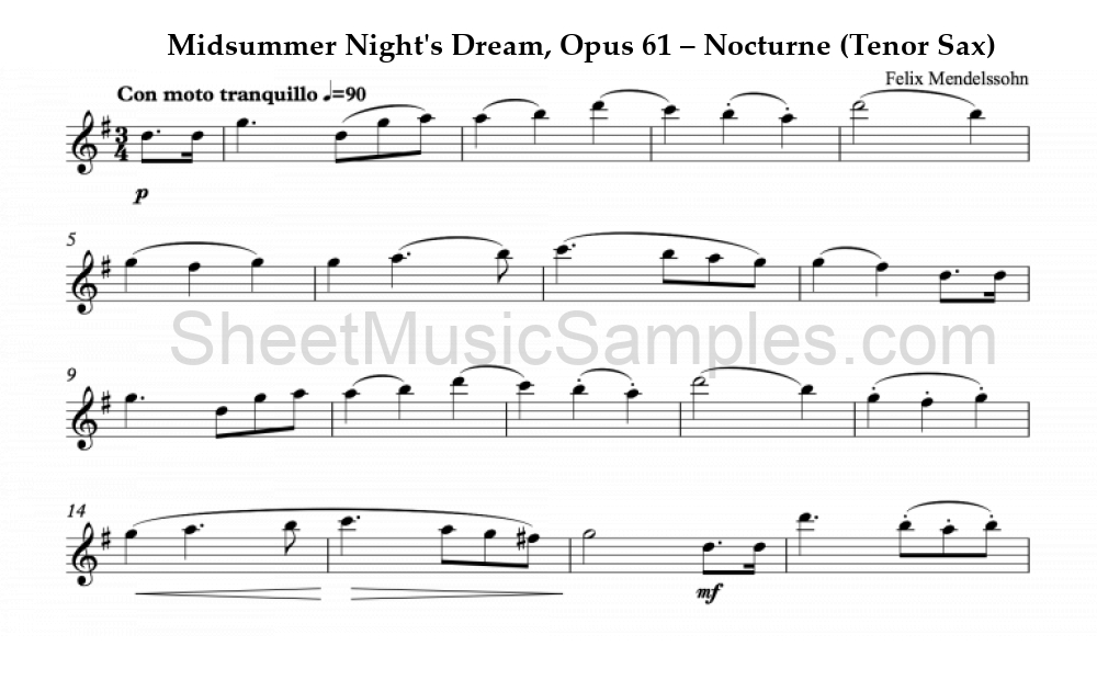 Midsummer Night's Dream, Opus 61 – Nocturne (Tenor Sax)