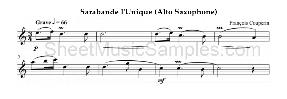 Sarabande l'Unique (Alto Saxophone)