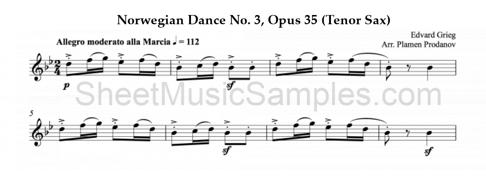 Norwegian Dance No. 3, Opus 35 (Tenor Sax)