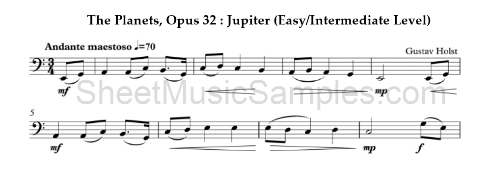 The Planets, Opus 32 : Jupiter (Easy/Intermediate Level)