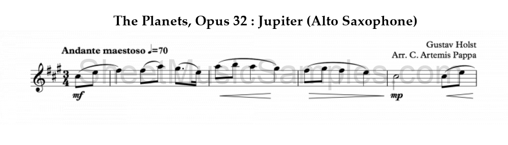 The Planets, Opus 32 : Jupiter (Alto Saxophone)