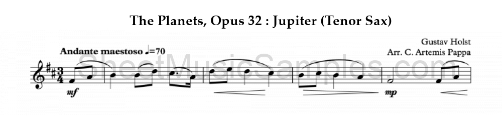 The Planets, Opus 32 : Jupiter (Tenor Sax)