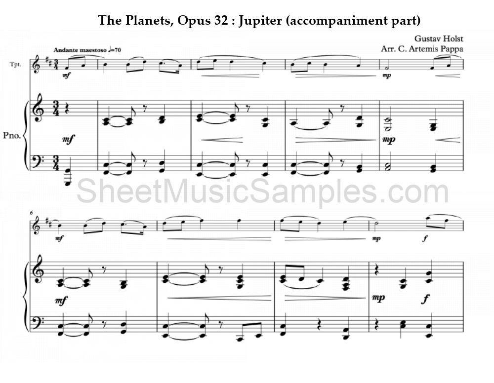 The Planets, Opus 32 : Jupiter (accompaniment part)