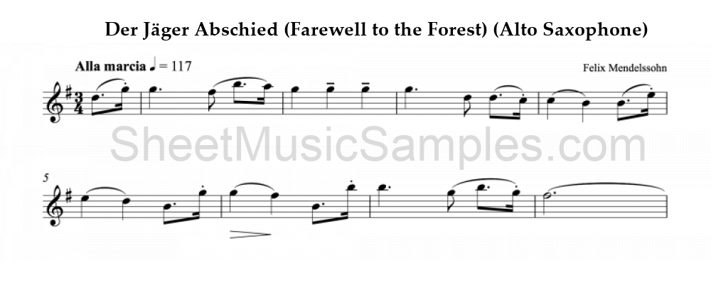 Der Jäger Abschied (Farewell to the Forest) (Alto Saxophone)