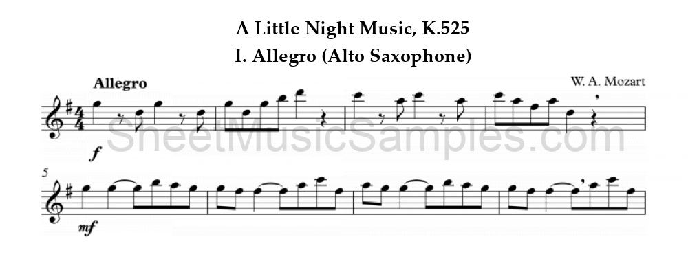 A Little Night Music, K.525 - I. Allegro (Alto Saxophone)