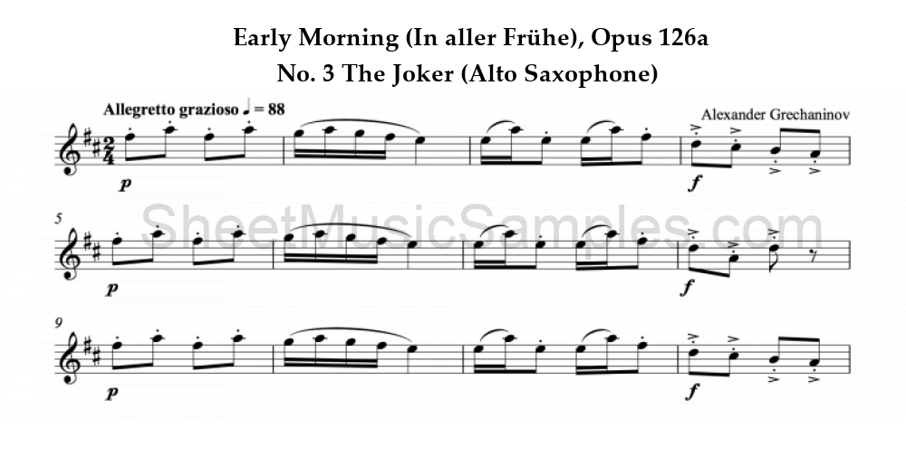 Early Morning (In aller Frühe), Opus 126a - No. 3 The Joker (Alto Saxophone)