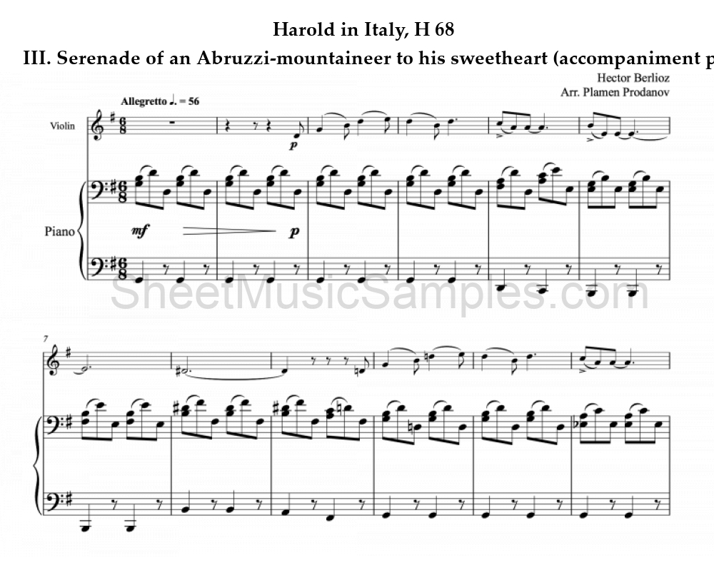 Harold in Italy, H 68 - III. Serenade of an Abruzzi-mountaineer to his sweetheart (accompaniment part)