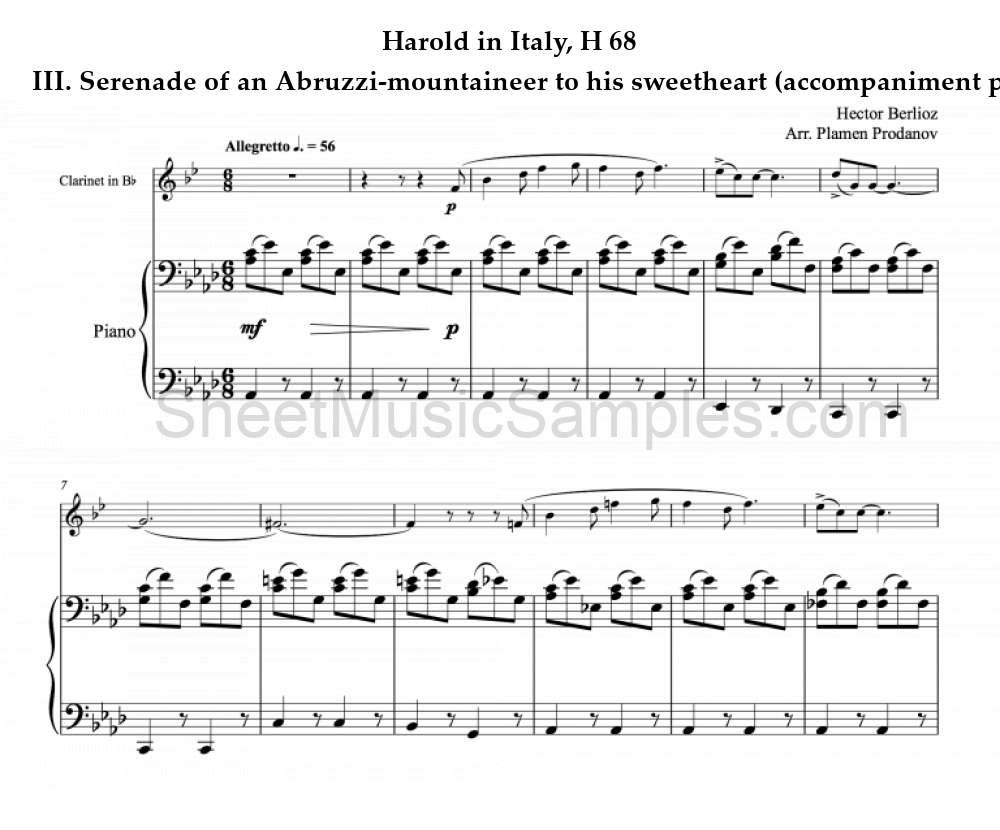 Harold in Italy, H 68 - III. Serenade of an Abruzzi-mountaineer to his sweetheart (accompaniment part)