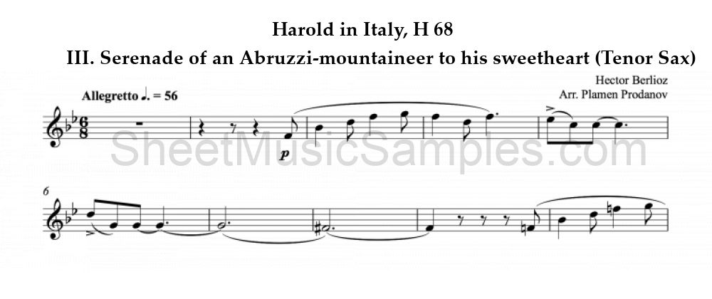 Harold in Italy, H 68 - III. Serenade of an Abruzzi-mountaineer to his sweetheart (Tenor Sax)