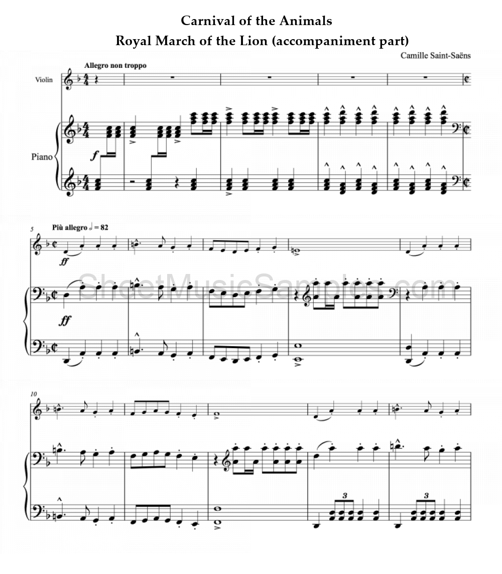 Carnival of the Animals - Royal March of the Lion (accompaniment part)