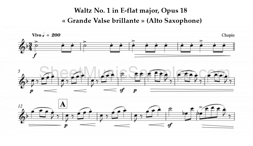 Waltz No. 1 in E-flat major, Opus 18 - « Grande Valse brillante » (Alto Saxophone)