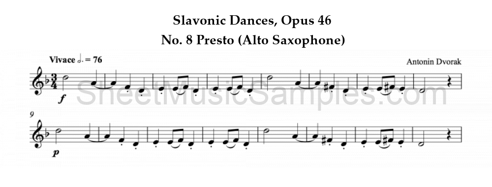 Slavonic Dances, Opus 46 - No. 8 Presto (Alto Saxophone)