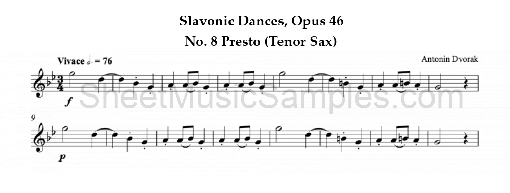 Slavonic Dances, Opus 46 - No. 8 Presto (Tenor Sax)