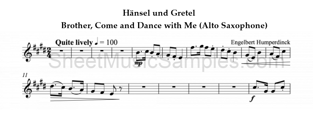 Hänsel und Gretel - Brother, Come and Dance with Me (Alto Saxophone)