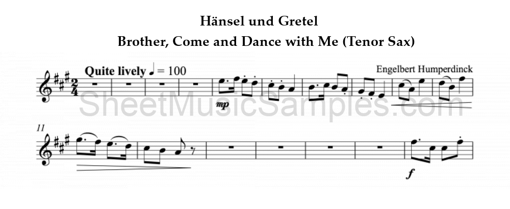 Hänsel und Gretel - Brother, Come and Dance with Me (Tenor Sax)