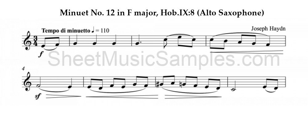 Minuet No. 12 in F major, Hob.IX:8 (Alto Saxophone)