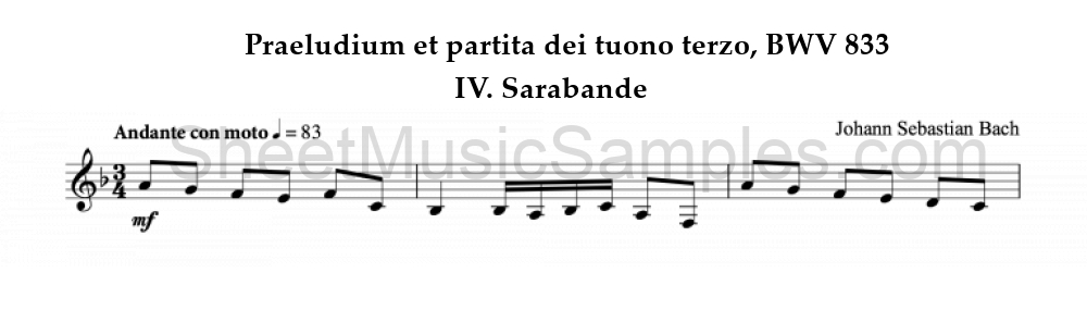 Praeludium et partita dei tuono terzo, BWV 833 - IV. Sarabande