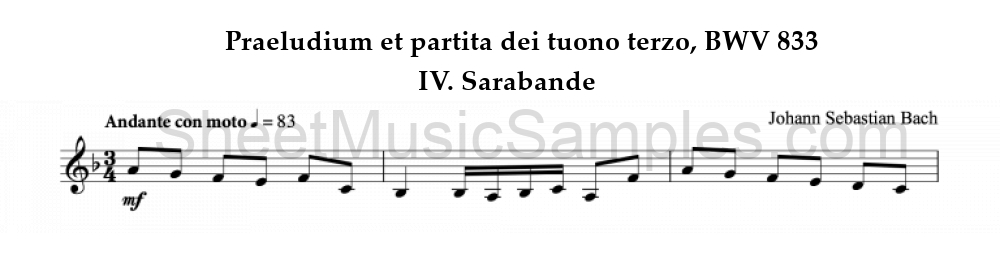 Praeludium et partita dei tuono terzo, BWV 833 - IV. Sarabande