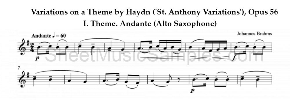 Variations on a Theme by Haydn ('St. Anthony Variations'), Opus 56 - I. Theme. Andante (Alto Saxophone)