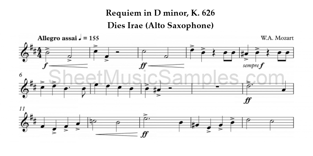 Requiem in D minor, K. 626 - Dies Irae (Alto Saxophone)