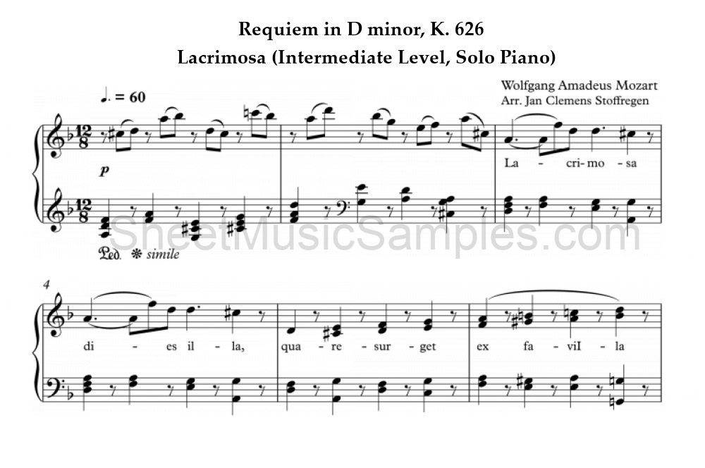 Requiem in D minor, K. 626 - Lacrimosa (Intermediate Level, Solo Piano)