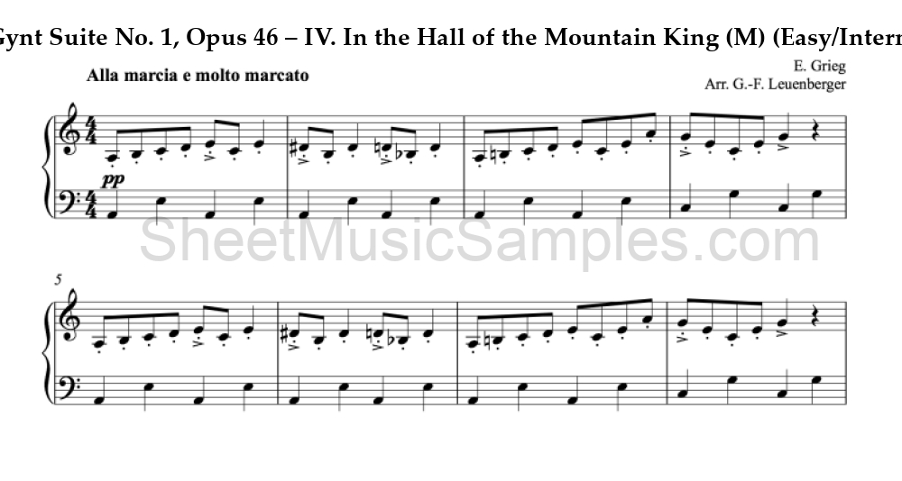 Peer Gynt Suite No. 1, Opus 46 – IV. In the Hall of the Mountain King (M) (Easy/Intermediate Level)