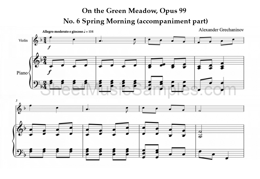 On the Green Meadow, Opus 99 - No. 6 Spring Morning (accompaniment part)