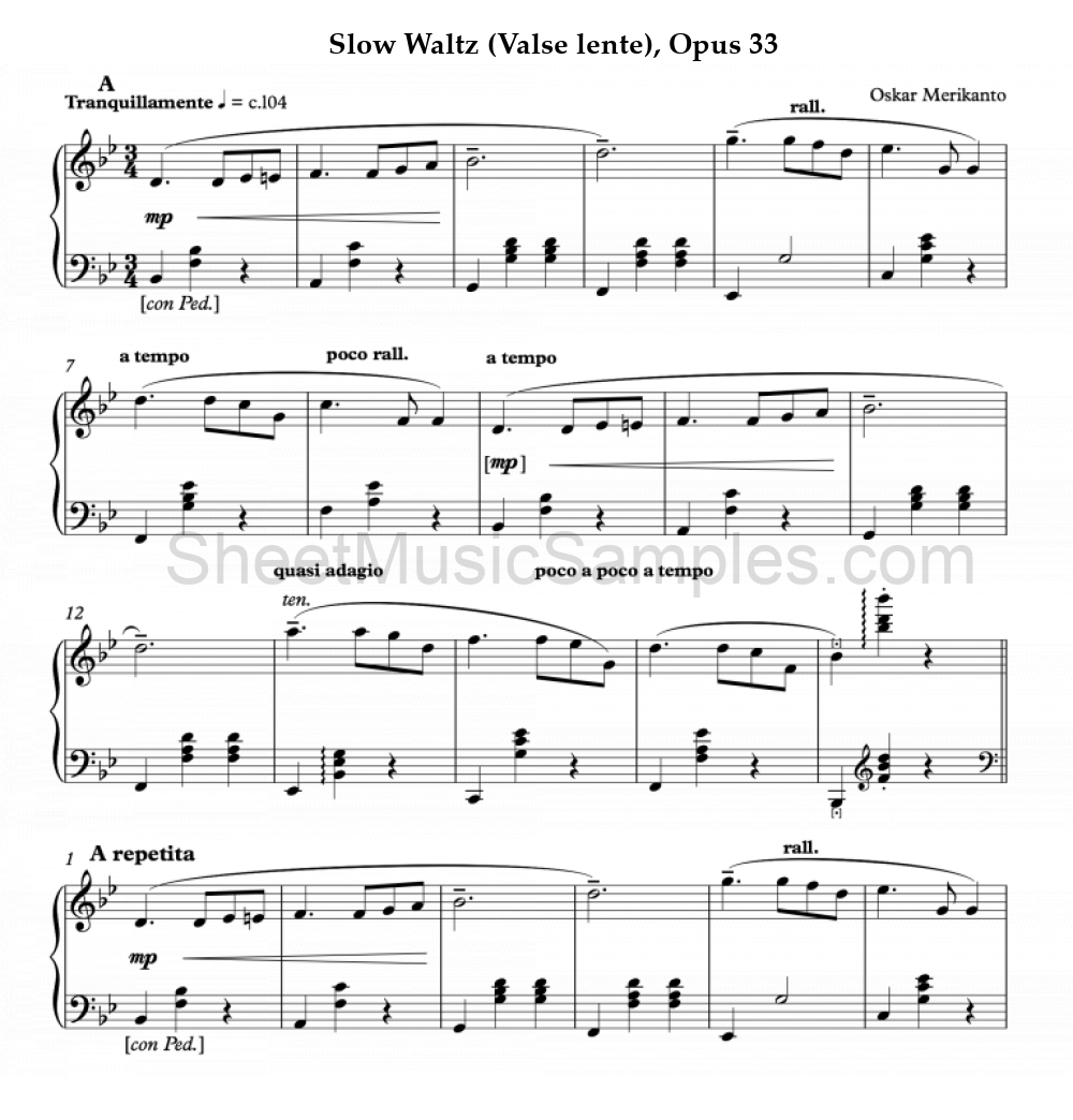 Slow Waltz (Valse lente), Opus 33