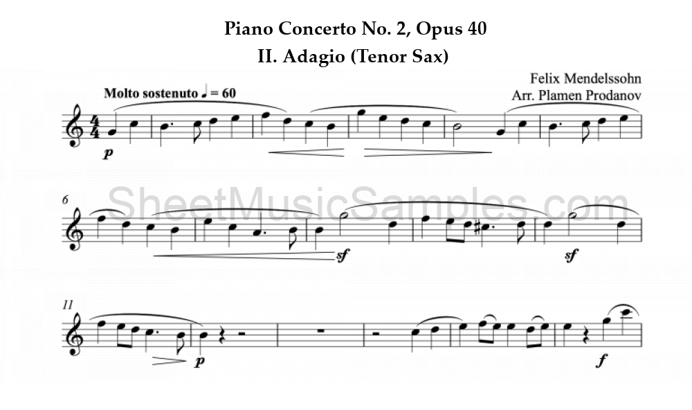 Piano Concerto No. 2, Opus 40 - II. Adagio (Tenor Sax)