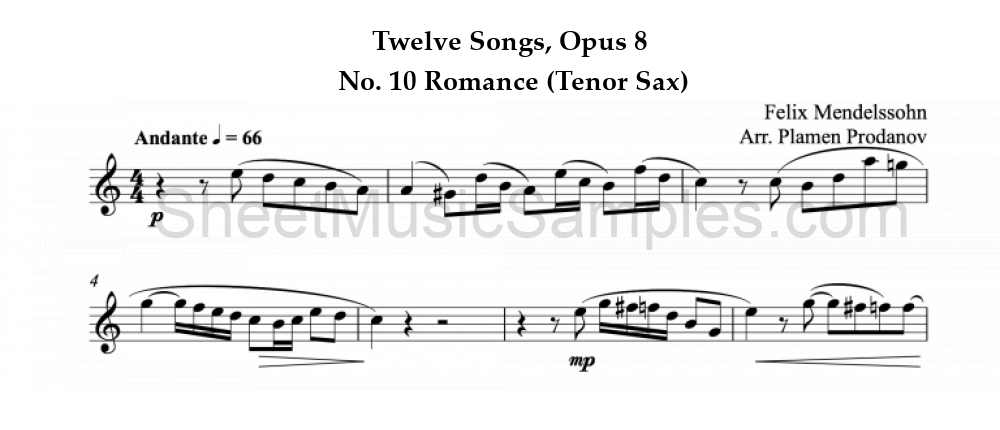 Twelve Songs, Opus 8 - No. 10 Romance (Tenor Sax)