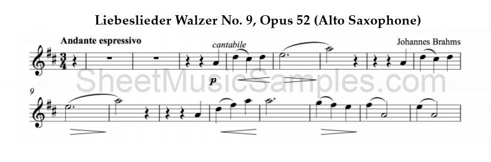 Liebeslieder Walzer No. 9, Opus 52 (Alto Saxophone)