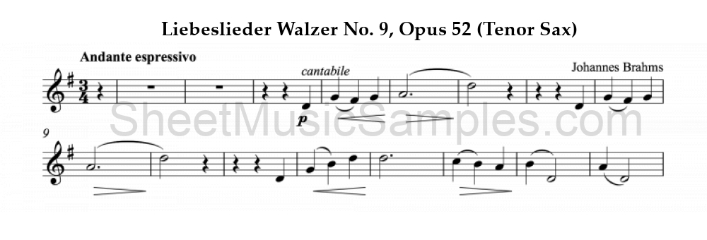 Liebeslieder Walzer No. 9, Opus 52 (Tenor Sax)