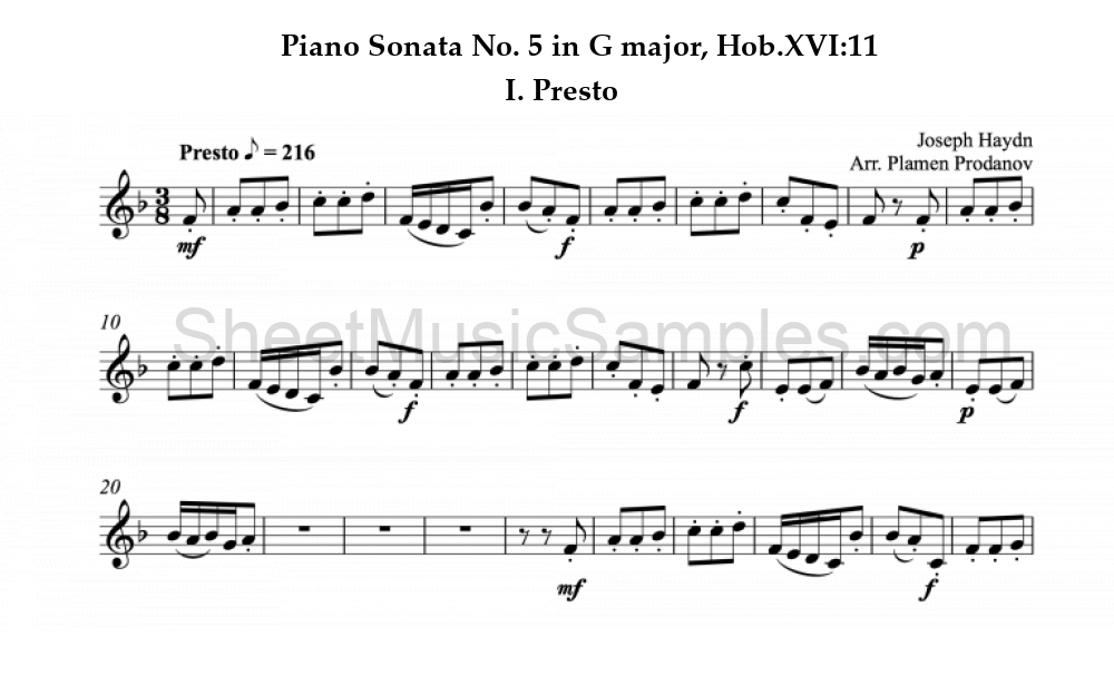 Piano Sonata No. 5 in G major, Hob.XVI:11 - I. Presto