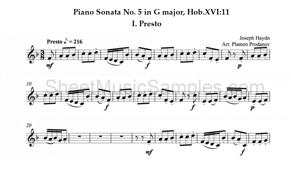 Piano Sonata No. 5 in G major, Hob.XVI:11 - I. Presto