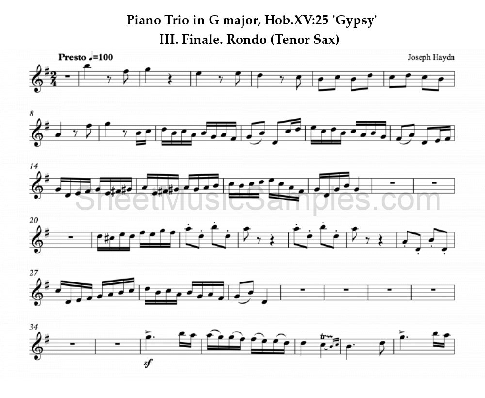 Piano Trio in G major, Hob.XV:25 'Gypsy' - III. Finale. Rondo (Tenor Sax)