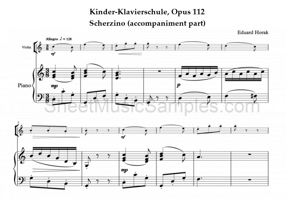 Kinder-Klavierschule, Opus 112 - Scherzino (accompaniment part)