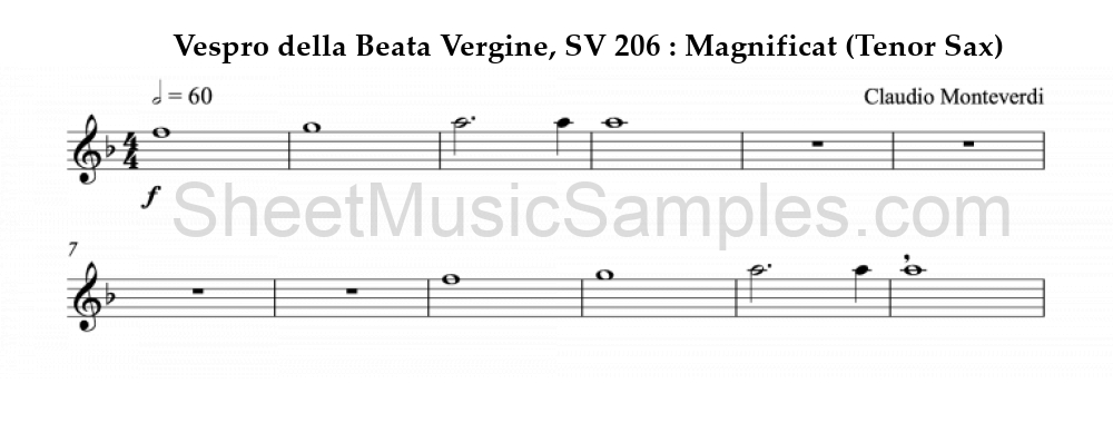 Vespro della Beata Vergine, SV 206 : Magnificat (Tenor Sax)