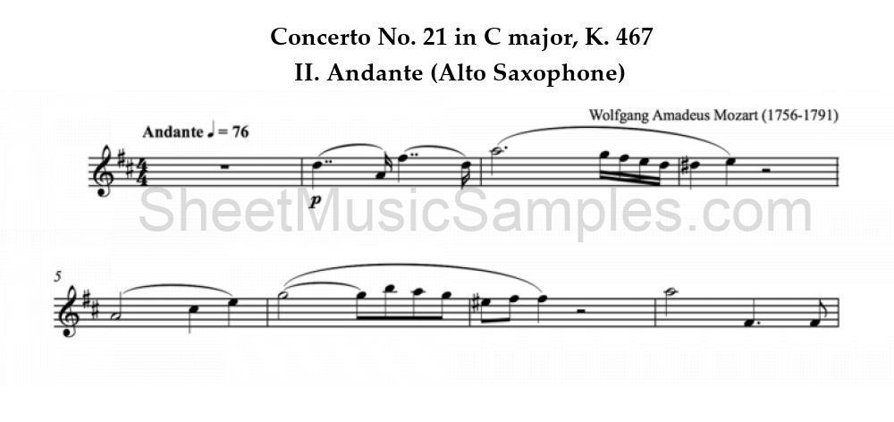 Concerto No. 21 in C major, K. 467 - II. Andante (Alto Saxophone)