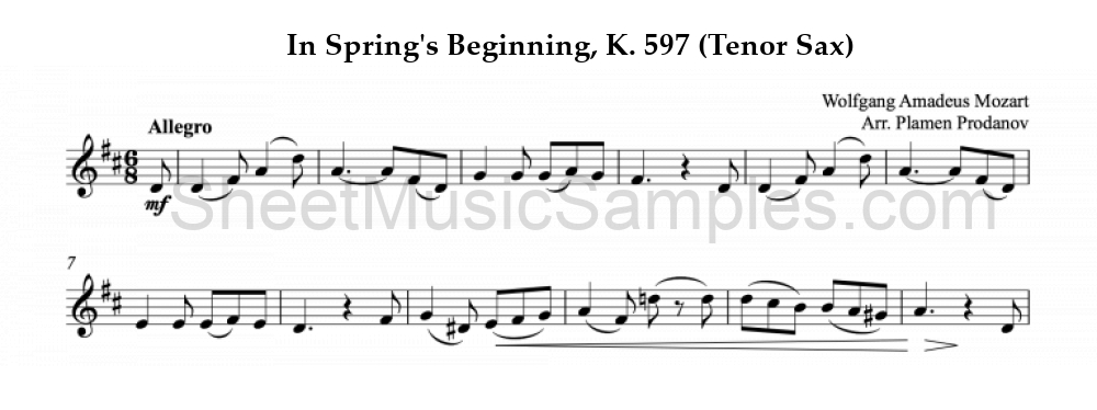 In Spring's Beginning, K. 597 (Tenor Sax)