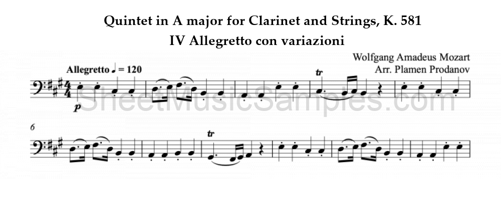 Quintet in A major for Clarinet and Strings, K. 581 - IV Allegretto con variazioni