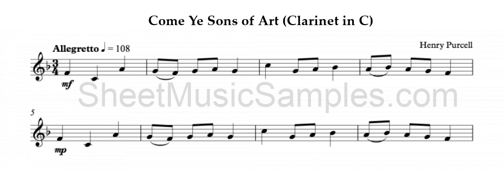 Come Ye Sons of Art (Clarinet in C)