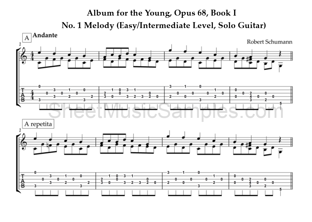 Album for the Young, Opus 68, Book I - No. 1 Melody (Easy/Intermediate Level, Solo Guitar)