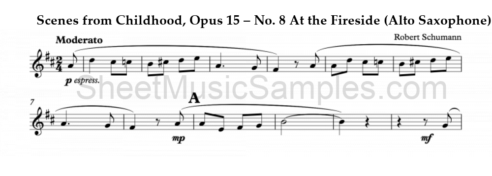 Scenes from Childhood, Opus 15 – No. 8 At the Fireside (Alto Saxophone)