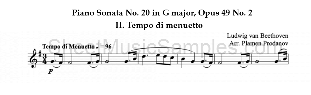 Piano Sonata No. 20 in G major, Opus 49 No. 2 - II. Tempo di menuetto