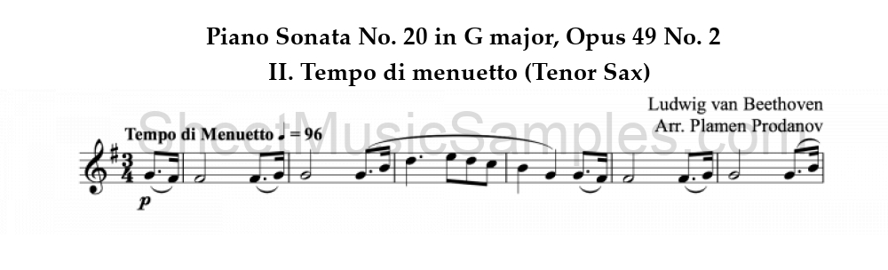 Piano Sonata No. 20 in G major, Opus 49 No. 2 - II. Tempo di menuetto (Tenor Sax)