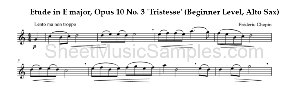 Etude in E major, Opus 10 No. 3 'Tristesse' (Beginner Level, Alto Sax)