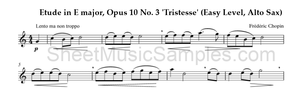 Etude in E major, Opus 10 No. 3 'Tristesse' (Easy Level, Alto Sax)